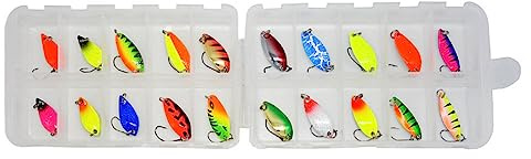 20 Stück Forelle Angeln Löffel Köder, Spinner Köder Kurbelköder mit Kunststoff-Box, Angelköder Kit gemischte Farbe für Forelle, Saibling Hecht und Barsch in Süßwasser Salzwasser Angeln Zubehör