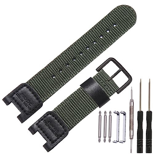 MCXGL Tuch Lederarmband Kompatibel mit Casio SGW-100 GW-3000B GW-3500B PAS-400B Herren Sportuhr Nylon Band (Armygreen BlackBuckle)