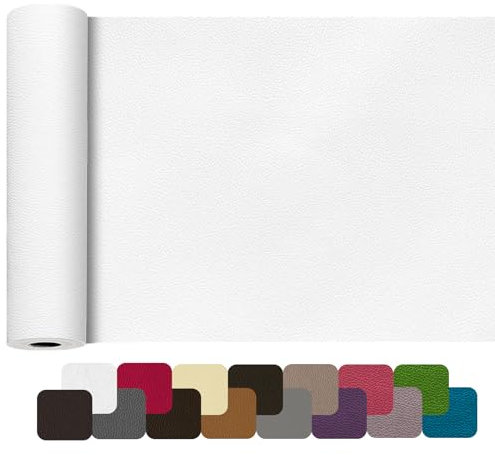 Simili Cuir Autocollant 100 X 30 cm, Patch de Réparation PU Auto-adhésif, Rouleau Adhesif pour Rénovation de Canapé, Siège de Voiture, Sacs à Main, Vestes, Meubles (Blanc)