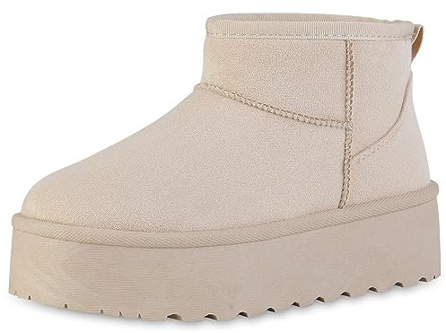 VAN HILL Damen Plateau Boots Plateau Profilsohle Trendy Schuhe 840596 213306 Beige 39
