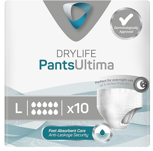 Drylife Pants Ultima Disposable Pull-Up Unisex Incontinence Pants - 3000ml Absorbency, Overnight Protection, Anti-Leak Security, Breathable Material - Large (1 Pack of 10)