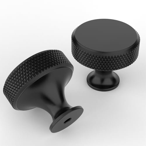 9BUILD 10 Pack Matte Black Cabinet Knobs Single Hole Cupboard Handles Knurled Cupboard Knobs for Drawer Black Cupboard Knobs UK0039