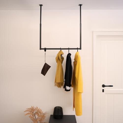 Home Deluxe - Garderobenleiste SWAY - inkl. Kleiderbügel und Haken - Farbe: Schwarz, bis zu 30 x 60 cm - verstellbar I Wandgarderobe Garderobenpaneel Kleiderhaken