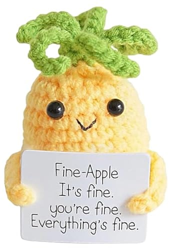 XBOCMY Handmade Emotional Support Knitted Gift, Mini Knitted Pineapple Doll with Emotion Card, Good Luck Gifts, Funny Gifts, Positive Gifts Pocket Hug Knitted Wool Pineapple for Birthday Gift