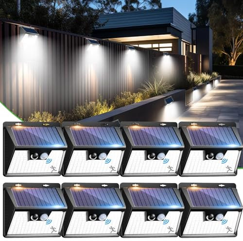 nipify Solar Security Lights Outdoor, 8 Pack Solar Motion Sensor Lights with 140 LED 3 Modes IP65 Waterproof Wireless Durable Wall Light for Front Door Garden