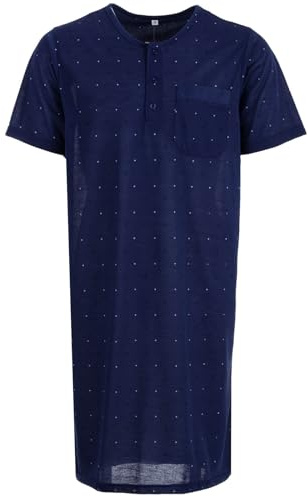 Lucky Herren Nachthemd Kurzarm Raute Punkt Tasche Schlafshirt Knöpfe Brusttasche, Farbe:Navy, Größe:M