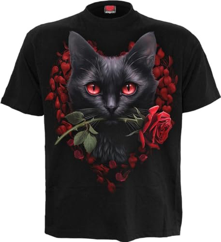 Spiral - Cat's Love - Front Print T-Shirt Black - L