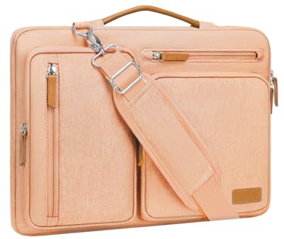 MOSISO 360 Protective Laptop Bag 16 inch, 15-15.6 inch Computer Shoulder Bag Compatible with MacBook Pro 16, HP, Dell, Lenovo, Asus, Side Open Messenger Case &4 Zipper Pockets&Handle, Pastel Orange