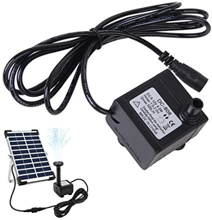 Solar Fountain Pump, DC 6-12V 5W Replacement Solar Bird Bath Fountain Pump with 1.46m Cable, Mini Submersible Water Pump, Small Pond Pump for Aquarium Fish Tank