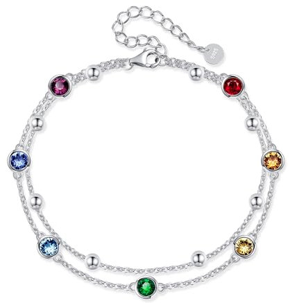 POPLYKE 925 Sterling Silber Kristall Chakra Fußkettchen Layered Chain Knöchel Armband für Damen Knöchel Schmuck Sommer Strand zierlicher Schmuck