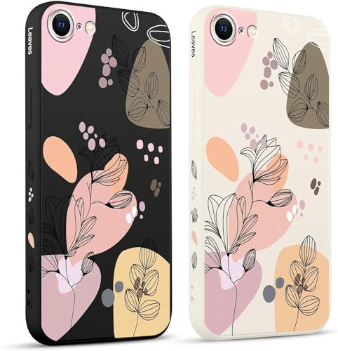 ZhuoFan 2 Pack Flower Case for Apple iPhone 8/7/SE 2020/SE 2022 4,7 inches With Print Girls Women Kawaii, Shockproof Protective Soft TPU Design Aesthetic Leaf Pattern Matte Cases, 04