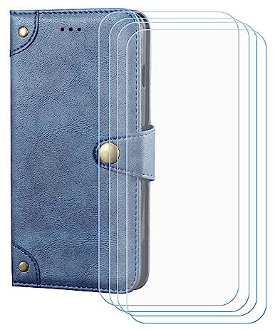 LCEHTOGYE Funda para Realme C51 Case, PU Carcasa Caso + 4 Pedazo Cristal Templado Film Vidrio Protector de Pantalla para Realme C51 - HZLD - Azul