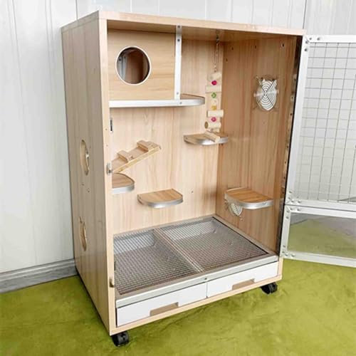 Kleintierkäfig, 80 cm, Chinchilla-Käfig, Holz, Haustierkäfig, Holznest, Anti-Bisssprungplattform, mit Tablett und Rollen für Frettchen/Chinchilla/Kaninchen/Nagetiere/Eichhörnchen (60 x 40 x 80 cm)