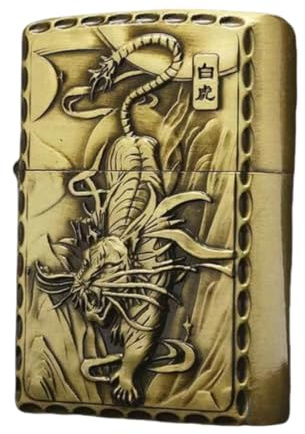 junweideyi 2Pcs Chinese Style Lighter of The Gifts，Replaceable for Zippo (Only Case), Compatible Insert Size 3.6cm * 1.2cm * 5cm，Lighter Housing (White tiger)
