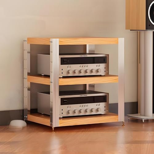 Kaverno Audio Rack HiFi Regal, HiFi-Audio-Rack-Schrank Für Zuhause, 2/3/4 Etagen Stereo-Komponenten-Rack, Kleines Regal, Medienschrank Stereo Ständer(Beige,62.5 * 47.5 * 57.5cm)