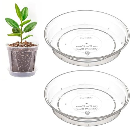 Shop4allsorts Clear plant saucer - orchid pot saucer for orchid plant pots 14cm x 2.5cm - round plastic pot saucer - plant watering dish - for 11cm-18cm orchid pots - Set of 2