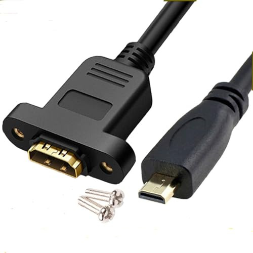 GXMRHWY Panel Mount HDMI Female to Micro Male HDMI Gold-Plated Interface Digital Cameras Extension Cable Fully Shielded with Fixed Screw Hole 30CM