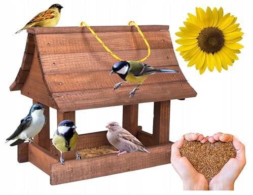 Ecodeco Wetterfest Vogelhaus zum Aufhängen Holz | Futterhaus für Vögel Hängend - Kompakte Futterhäuschen 30x24x31 cm - Vogelhaus mit Aufhängeschnur für Balkon oder Garten
