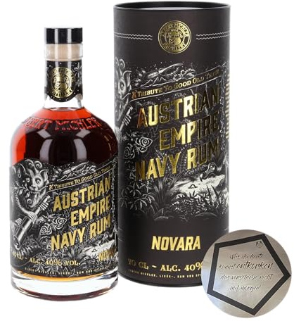 Albert Michler I Austrian Empire Navy Rum NOVARA I 700 ml I 40% Volume I Brauner-Rum inkl. LOVEVINO Silver Button Sticker
