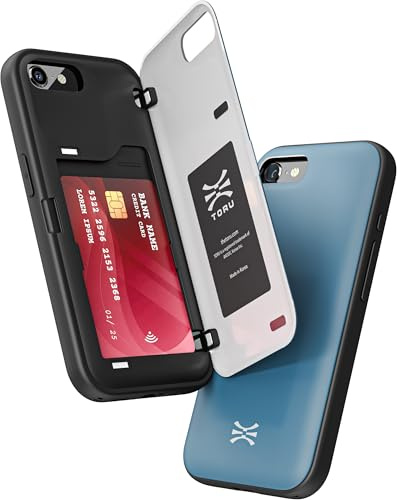 TORU CX HYBRID for iPhone SE (2022) / SE (2020) / iPhone 8 / iPhone 7 Wallet Case | Dual Layer Slim Protective Hard Cover with Hidden 2-Credit Card Slot Holder - Blue