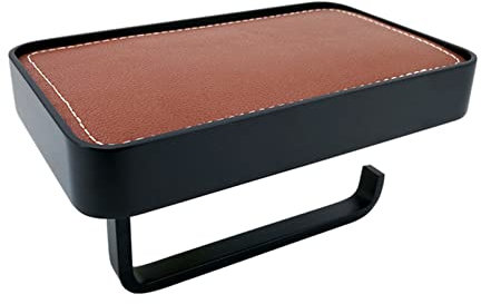 Porte papier toilette mural Porte-papier toilette de luxe avec étagère téléphonique salle de bains rouleau de tissu tissu support mural Accessoires d'or noir chrome Porte rouleau papier toilette(Black