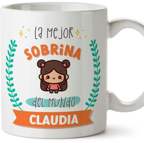 MUGFFINS Tazas Personalizadas para SOBRINA - En Español - Mejor del mundo - Con dibujo - 11 oz / 330 ml - Regalo personalizable original y divertido