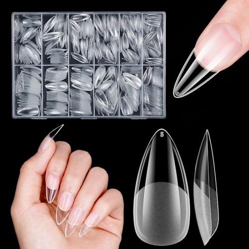 Medium Almond Nail Tips, Venares 500 Pcs Full Cover Nail Tips for Gel Extensions, 12 Sizes Clear False Nails Tips for Gel Extensions, Soft Gel Nail Tips for Acrylic Extensions