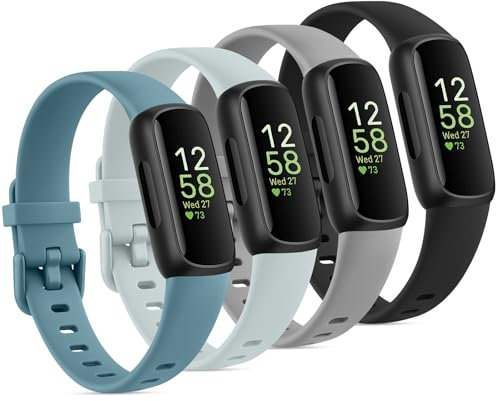 AK für Fitbit Inspire 3 Armband Damen Herren, 4 Stück Wasserdichtes TPU Ersatzarmbänder Klassisches Sport Verstellbarer Armband für Fitbit Inspire 3 Uhrenarmband