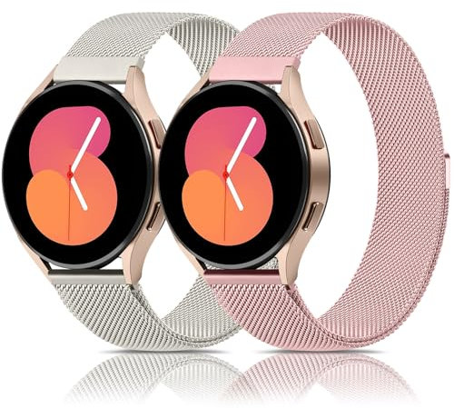 Oumida Bracelet Acier Inoxydable 20mm pour Galaxy Watch Active2/Active, 7/6/5/4, 4/6 Classic (Rose+Lumière Stellaire)