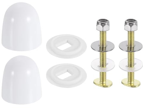 sourcing map 2Set Toilet Floor Bolts and Caps Kit, Solid Brass Toilet Bowl to Floor Bolts Kits with Washers and Cover Cap Universal Toilet Flange Repair Kit
