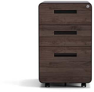 Kenoko Caisson de Bureau Mobile Design Moderne IWA avec 3 Tiroirs | Meuble Rangement Bureau | Métal Robuste | Roulettes avec Blocage | Caisson sur Roulettes | 40x50x60 cm | Couleur: Noyer/Noir