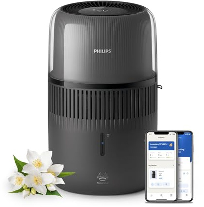 Philips 5000 Humidificador de aire NanoCloud, 45m², 300ml/h, Sensor, Negro | Ultrasilencioso 12 dB, 4,5L, NanoCloud, sensor de humedad, aromaterapia, temporizador (HU5600/03)