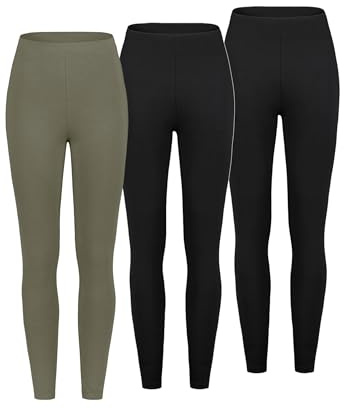 Sublevel Damen Leggings, Blickdicht, elastischer Bund, 3er-Pack, Farben:Schwarz-Grün, Größe:XS