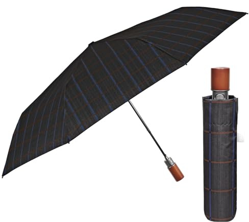 PERLETTI Petit Parapluie Homme Pliant - Parapluie de Poche Monsieur Ouverture Automatique Poignée Golf - Ombrelle Incassable Anti Tempête - Diamètre 96 cm