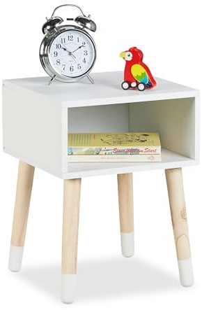 Relaxdays Nachttisch Kinder, offenes Fach, HBT 40x30x30 cm, Kinderzimmer, Kinderkommode, 4 Beine, Holz & MDF, weiß/Natur