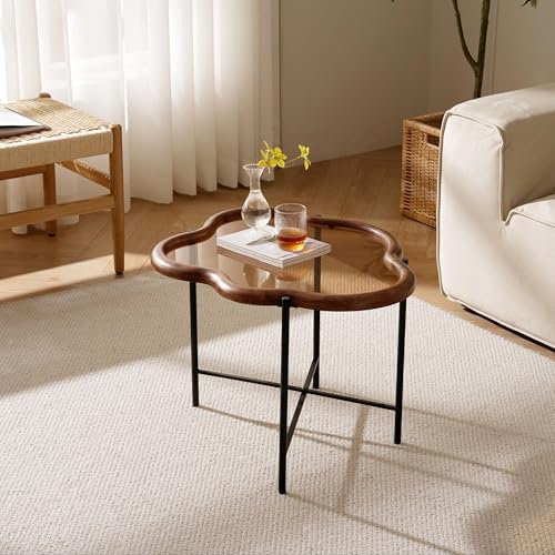 Cagnolier Table d'appoint avec plateau en verre trempé et pieds en métal, design moderne en forme de nuage, surface surélevée, antidérapante, table basse, table de salon et de bureau, 67 x 56 x 45 cm