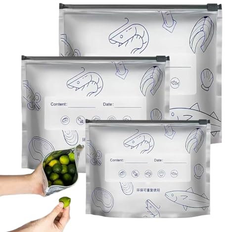 Dubbulon Reusable Food Storage Bags - Sealable Foil Pouch Bags for Packaging - Aluminium Foil Freezer Organizer Kitchen Pantry Container for Seafood Meats Vegetables Snacks Candy Fruit