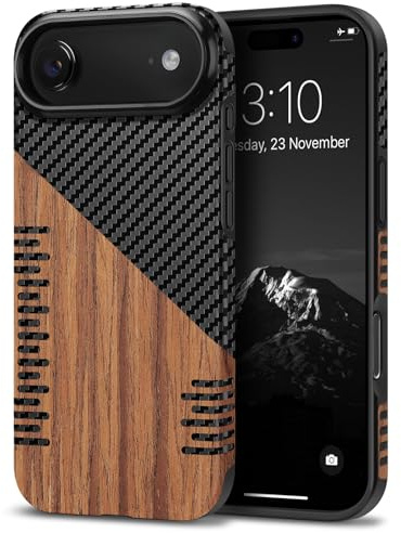 TENDLIN Kompatibel mit iPhone Air Hülle (Twill) | Holz und Carbon Textur Design Leder Hybrid Handyhülle