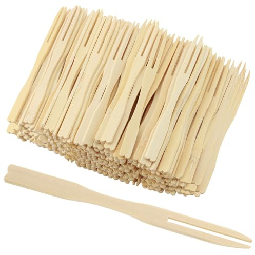 HEIYUET 1000 Tenedores de Bambú Desechables 9 cm para Frutas, Aperitivos, Postres y Fiestas - Tenedores de Madera Natural para Tartas, Queso y Canapés