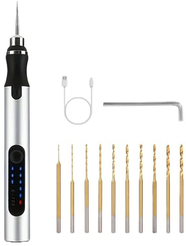 Mini Handbohrer Elektrisch: 3-Gang-Elektro-Mini-Bohrstift, Wiederaufladbare DIY Mini Bohrer mit 10 Bohrer, Mini Bohrmaschine für Holz Harz Schmuckherstellung Kunststoff Leiterplatte Leder (Silber)