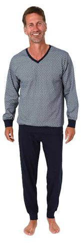 Normann Herren Schlafanzug Langarm Pyjama mit Bündchen in eleganter Optik mit V-Hals