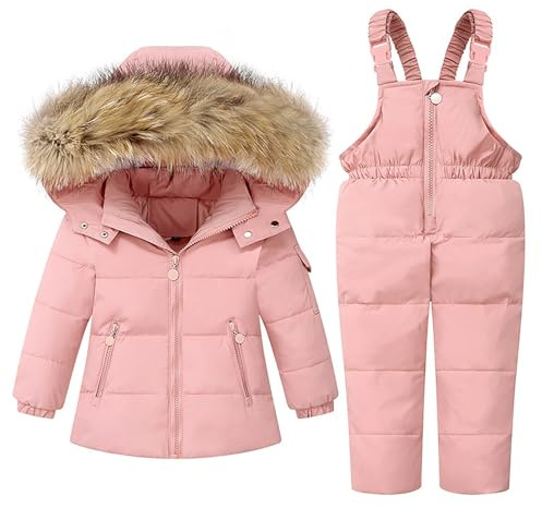 Veste de neige 2 pièces pour enfant, veste à capuche d'hiver et pantalon de neige, combinaison de ski pour garçons et filles, ultra légère, Rose, 4-5 ans