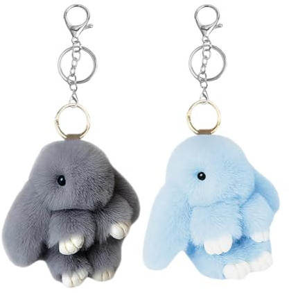 KDFSSIPE Fluffy Häschen Schlüsselanhänger 2 Stück,Süße Plüsch Hase Schlüsselanhängers,Pom Poms Hase Keyring Deko,Weicher Hasenanhänger Bunny Anhänger Keychain Für Ostern Kinder Mädchen