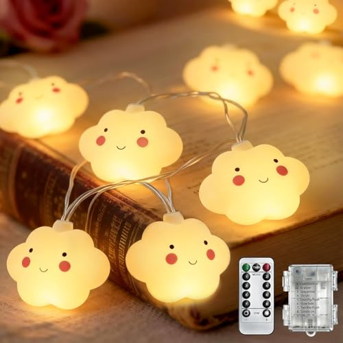 ZCLIKEU Wolken Lichterkette Batterie, 3 m 20 LEDs Lichterkette Kinderzimmer Warmweiß 8 Modi Mit Timer Fernbedienung, IP44 Wasserdicht Lichterketten Für Kinderwagen Kindergeschenke Ramadan Deko