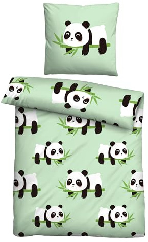 Bestlivings Bettwäsche-Set 2-TLG (Bettbezug 135x200 cm + Kissenbezug 80x80 cm) Kinder Microfaser Satin- Kinder- / Jugendbettwäsche mit Motiv - Panda - ÖKO Tex Standard 100
