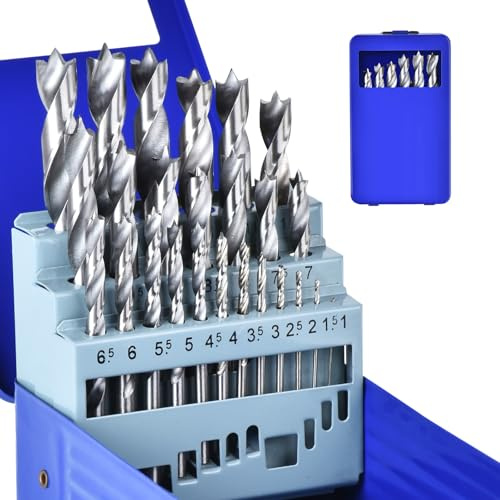 Set di Punte per Legno 1-13mm (25 Pezzi) – HSS-G con Punta Brad Point per Fori Puliti e Precisi in Legno, Compensato & Plastica – Include Scatola in Metallo Resistente