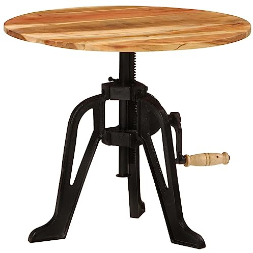 Hoopleep Beistelltisch 60cm Massivholz Akazie, Gusseisen Schwarz, Höhenverstellbar 42-62cm, Runder Couchtisch für Wohnzimmer, Innenbereich Möbel