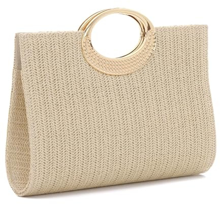 EVEOUT Stroh Clutch Damen mit Abnehmbarem Kettengurt Sommer Boho Kunstraffia Geflochten Handtasche für Hochzeit Party Strohtasche für Strand Urlaub