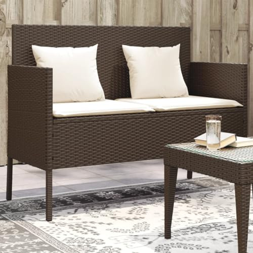 Frdhee Gartenmöbel Sitzbank, Deko Bank, Gartenbank, Gartenbank mit Kissen Braun Poly Rattan, Gartenmöbel Bänke Für Balkon, Terrassen, Outdoor, Einfache Montage