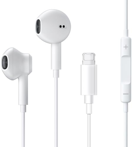 Cengxing Auriculares para Phone, Auriculares con Cable Estereofónico, Cascos con Micrófono y Control de Volumen, Compatible con iPhone 14 Pro Max/13/12/Mini/11/SE/XS (White-Auriculates)